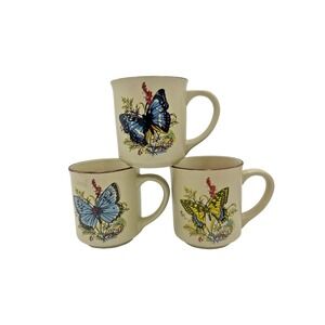 Vintage Wellington Set of 3 Butterfly  Stoneware Coffee Cups‎ Mugs